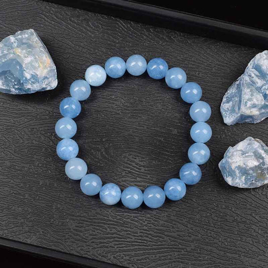 Beverly - Armband med Naturliga Akvamarin-Kvarts-Pärlor
